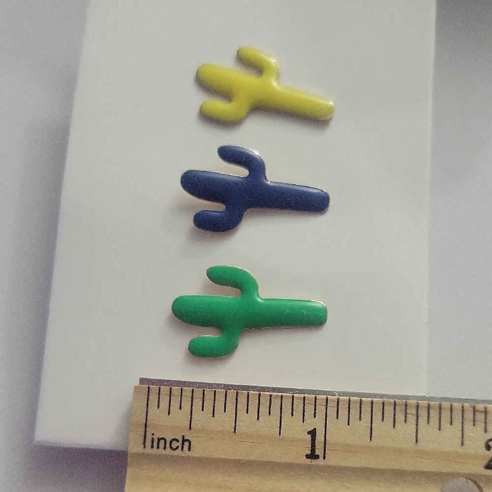 Green and Blue Cactus Brooch Set